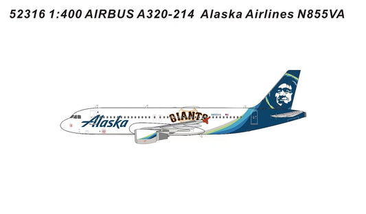 Panda Model Alaska Airbus A320-214 N855VA Giants SF Die-Cast 52316 Scale 1:400