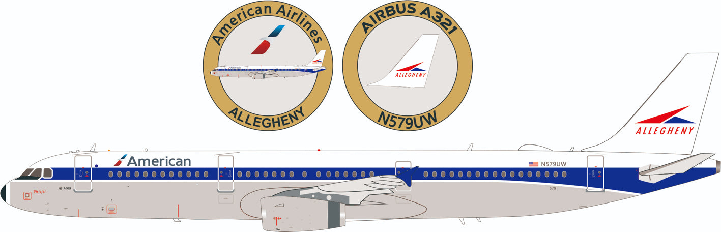 Inflight 200 American Airlines “Allegheny Livery” Airbus A321-231 N579UW with stand and collectors coin IF321AA579 1:200 Scale