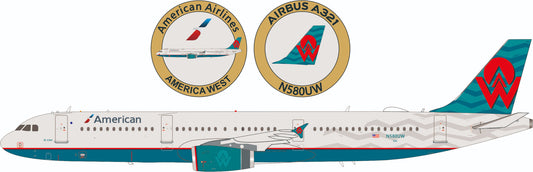 Inflight 200 American Airlines “America West Livery” Airbus A321-231 N580UW with stand and collectors coin IF321AA580 1:200 Scale
